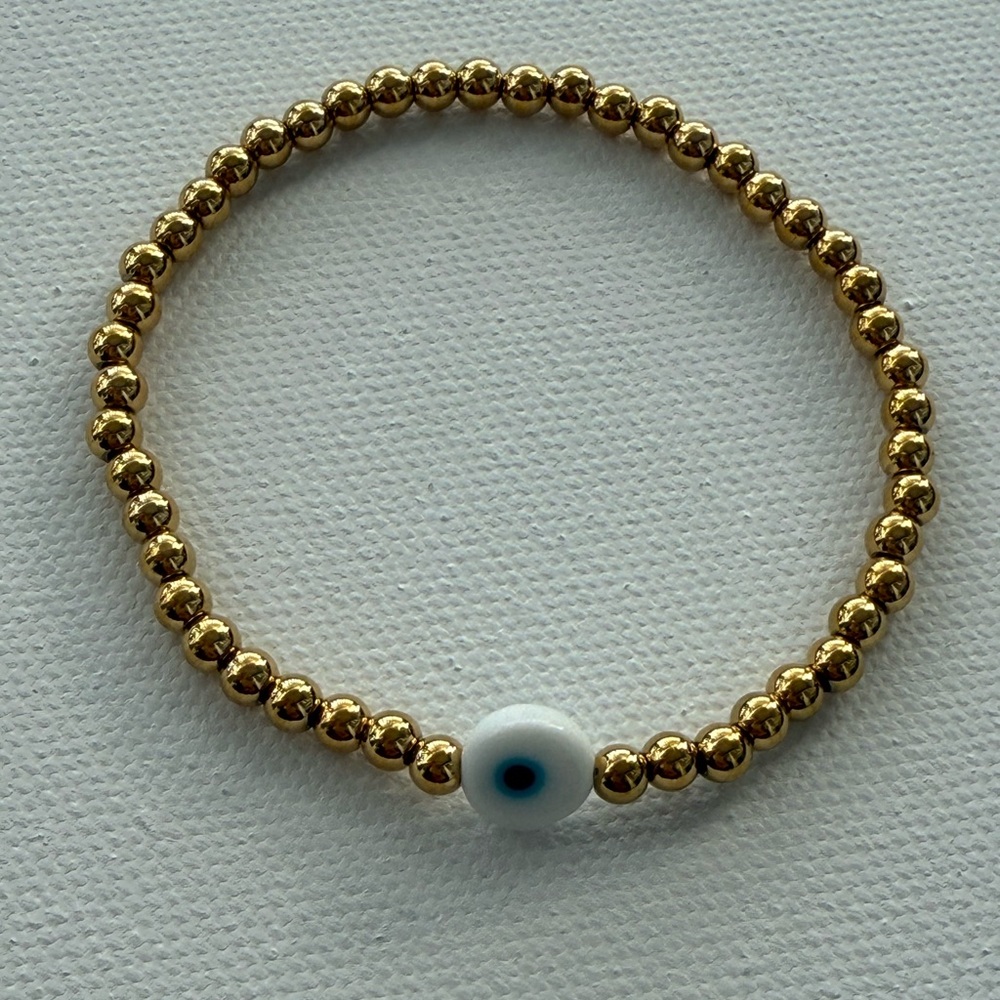 18K Gold Stainless Steel Beaded Bracelet with White Accent - Picture 7 of 7